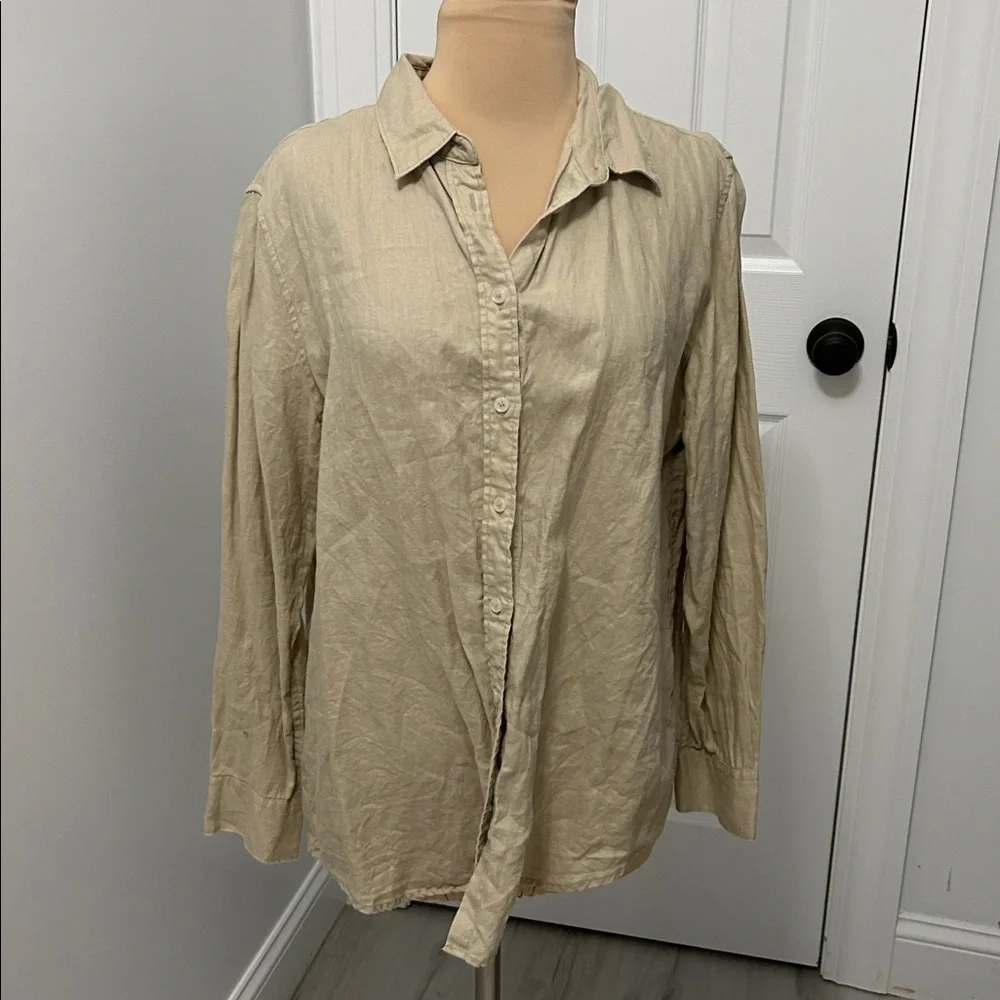 Quince Tan Linen Button Down Shirt - Picture 3 of 9